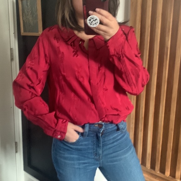 Pepaloves—Red Shirt Peter Pan Collar‎ Cactus Print in the Blink. Sz L - Picture 5 of 15